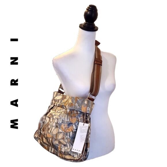 Marni (Rare) NWT Neutral Print Satin & Vinyl Coated Vintage Shoulder Bag w/ COA - Picture 1 of 12